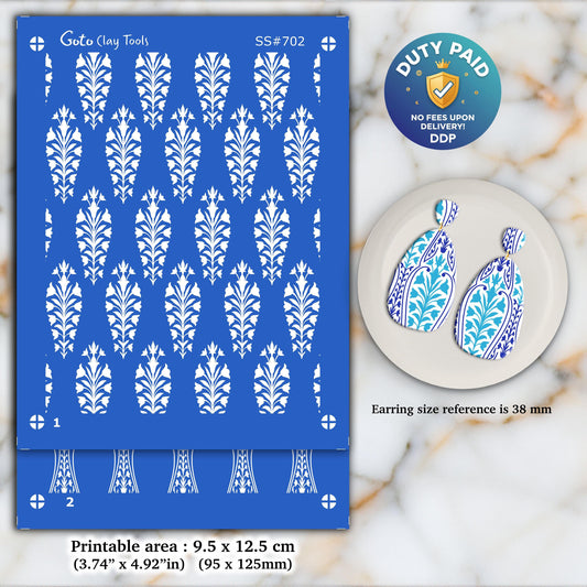2 layers Ornamental Silkscreen for Polymer Clay Earring making, Clay Stencils, Clay Earring Silkscreen, Polymer Clay Supplies SS#702