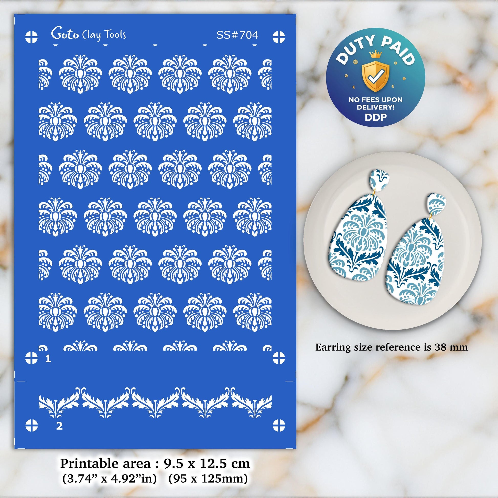 Ornamental Silkscreen for Polymer Clay Earrings: Clay Stencils (9.5x12.5cm) SS#704
