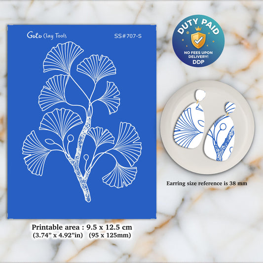 2 layers Gingko Silkscreen for Polymer Clay Earring making, Clay Stencils, Clay Earring Silkscreen, Polymer Clay Supplies SS#707