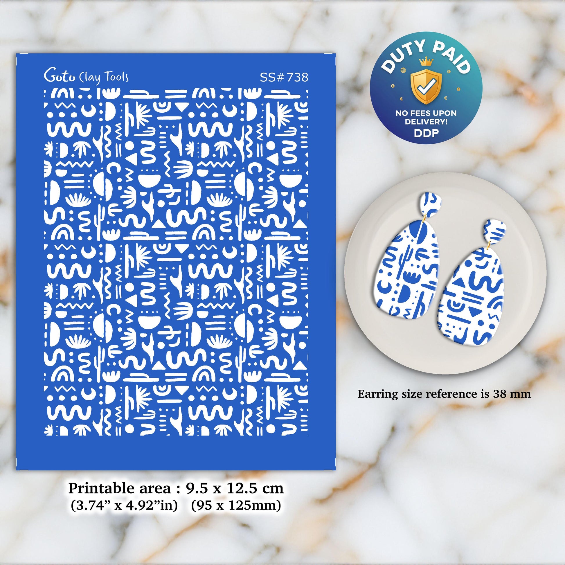 Silkscreen for Polymer Clay Earrings: Clay Stencils (9.5x12.5cm Printable Area) SS#738