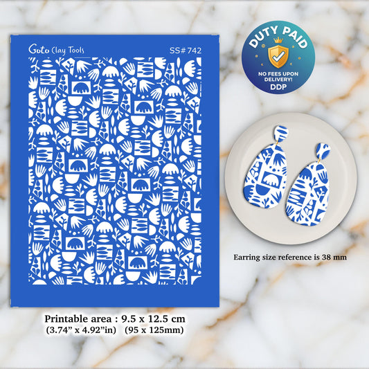 Polymer Clay Earring Silkscreen Stencil: Clay Jewelry Making (9.5x12.5cm) SS#742