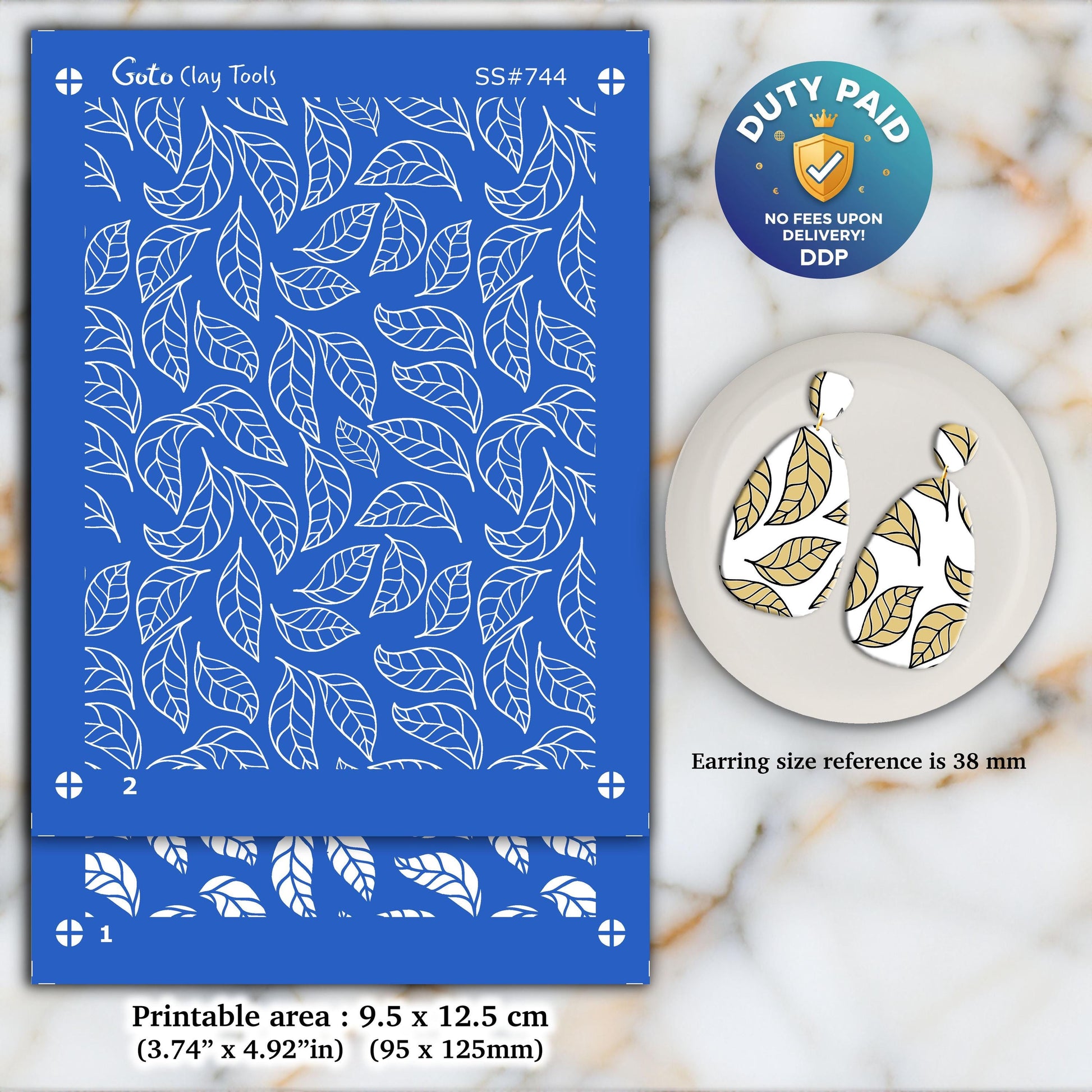Leaf Silkscreen for Polymer Clay Earrings: 2-Layer Stencil (3.74x4.92" Printable Area) SS#744