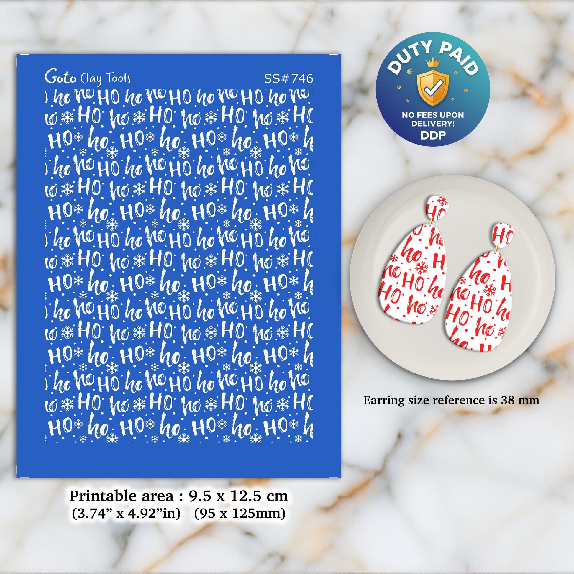 Christmas HO HO Silkscreen for Polymer Clay Earrings: Stencil SS#746