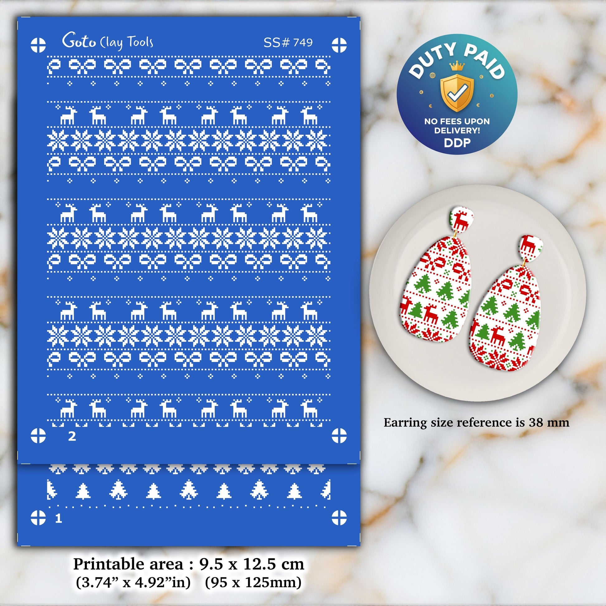Christmas Silkscreen for Polymer Clay Earrings: 2-Layer Stencil (3.74x4.92" Printable Area) SS#749