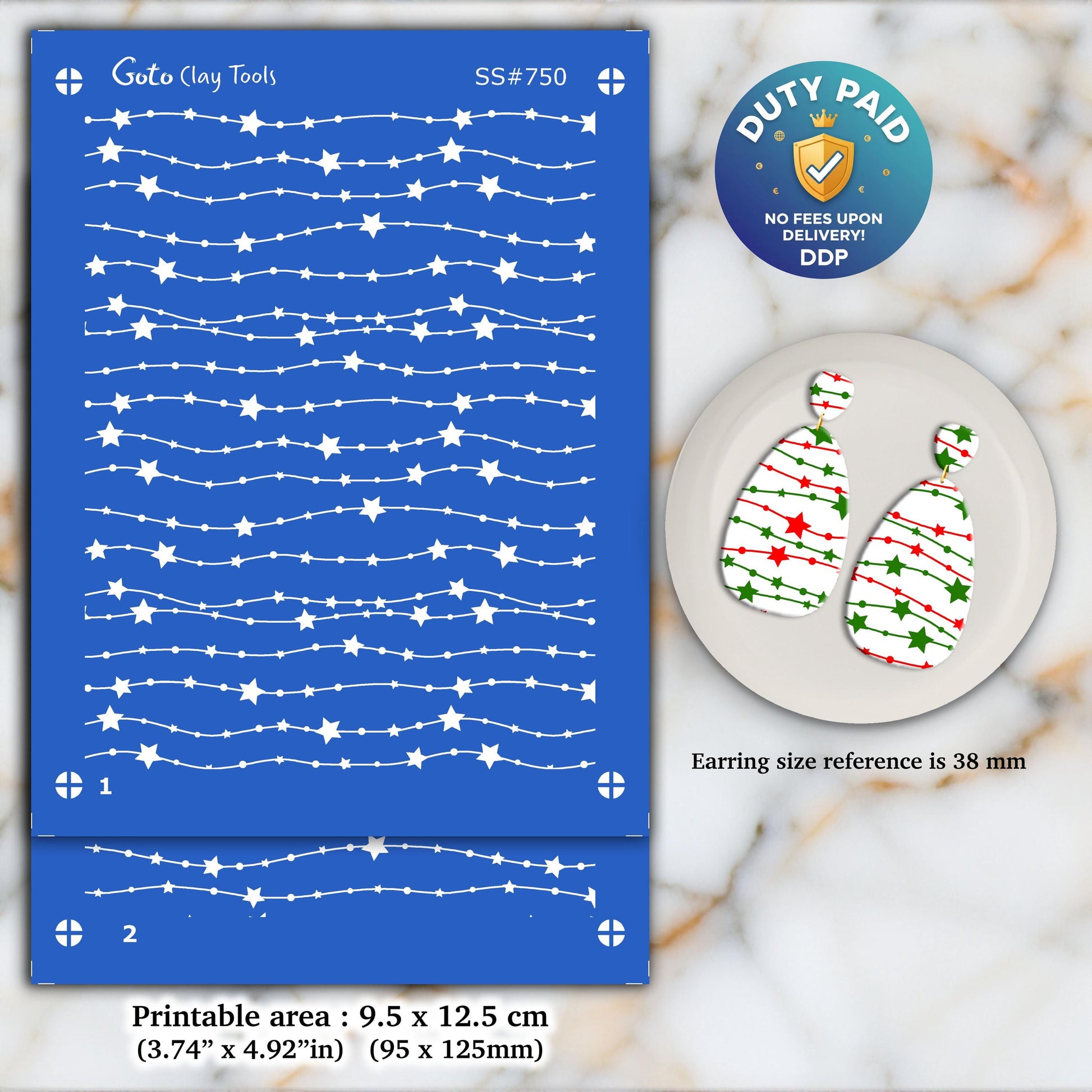 Star Christmas Silkscreen for Polymer Clay Earrings: 2-Layer Stencil (SS#750