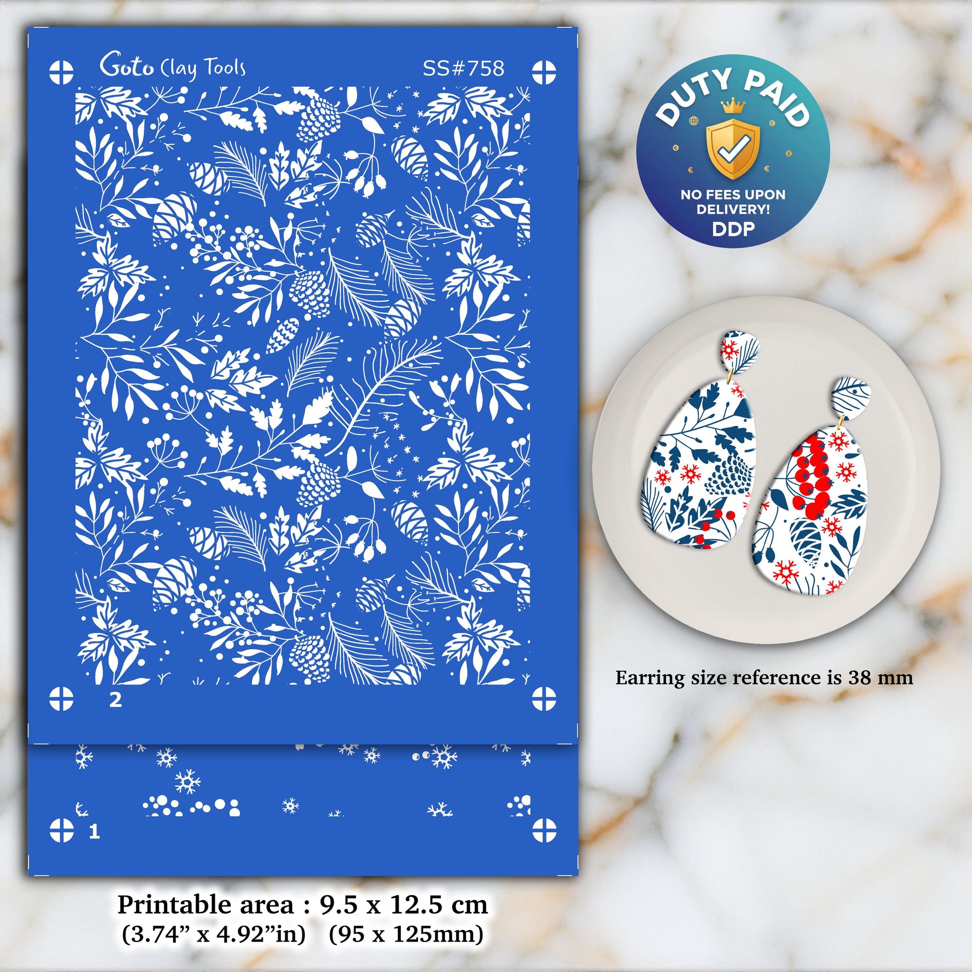 Christmas Berry Silkscreen for Polymer Clay Earrings: 2-Layer Stencil (9.5x12.5cm) SS#758