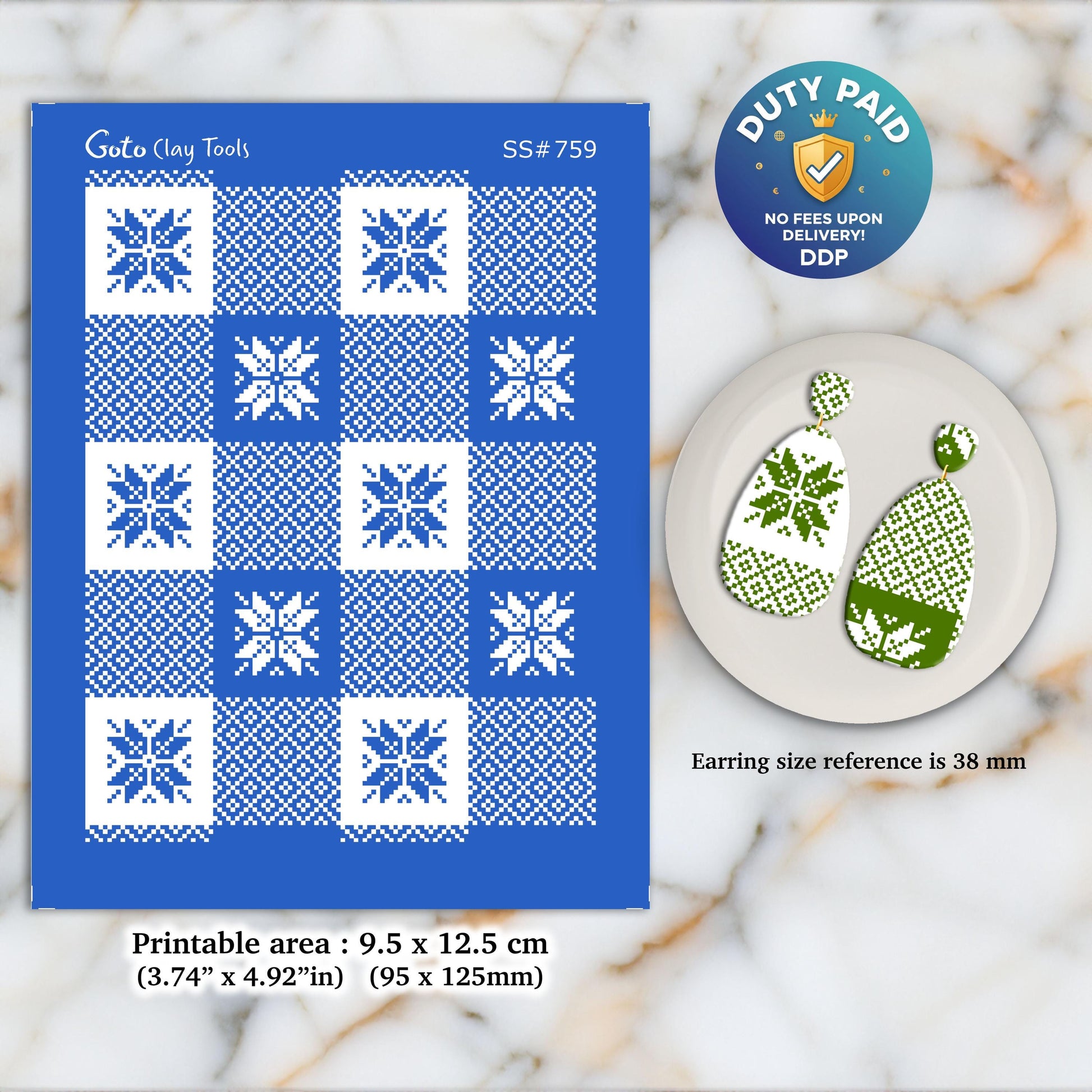 Cross stitch Christmas Silkscreen for Polymer Clay Earring making, Clay Stencils, Clay Earring Silkscreen, Polymer Clay Supplies SS#759