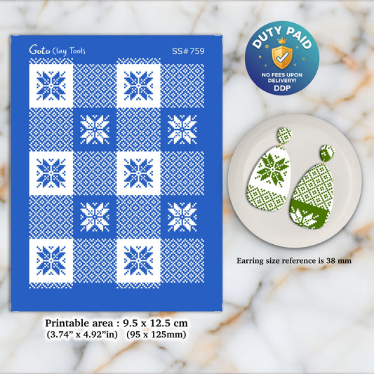 Christmas Cross Stitch Silkscreen for Polymer Clay Earrings: Clay Stencil SS#759