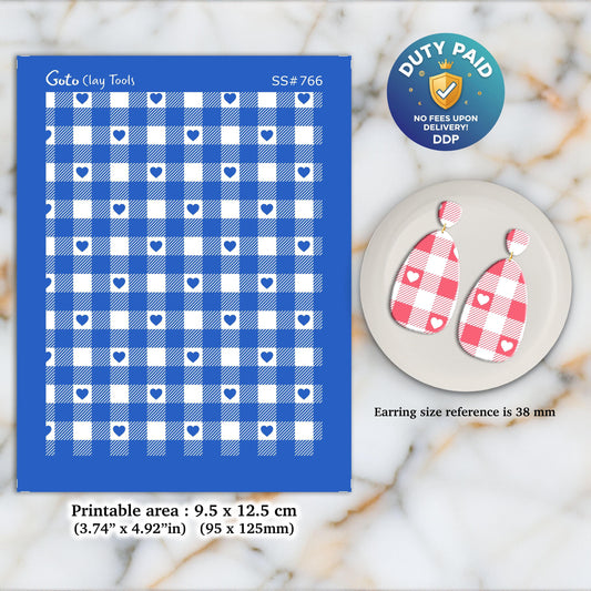 Christmas Gingham Silkscreen for Polymer Clay Earrings: Stencil SS#766