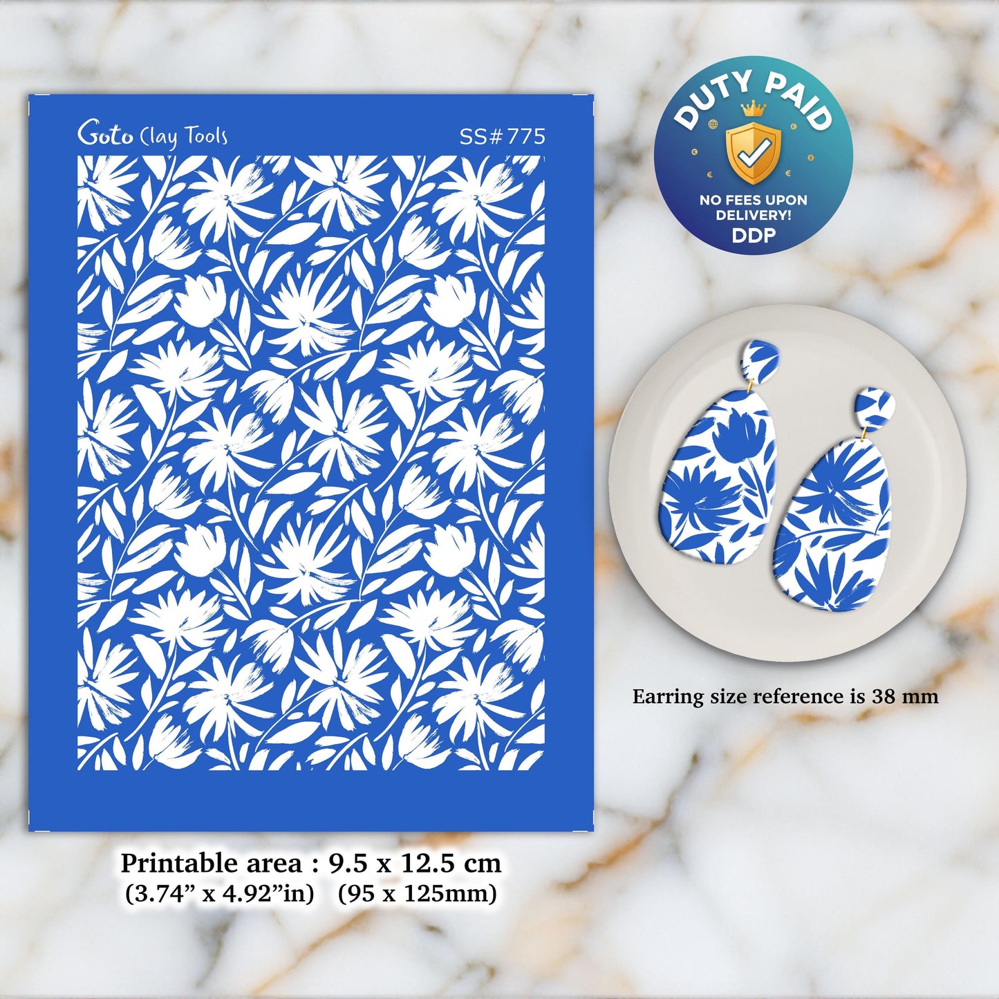 Floral Silkscreen for Polymer Clay Earrings: Clay Stencil, Jewelry Making SS#775