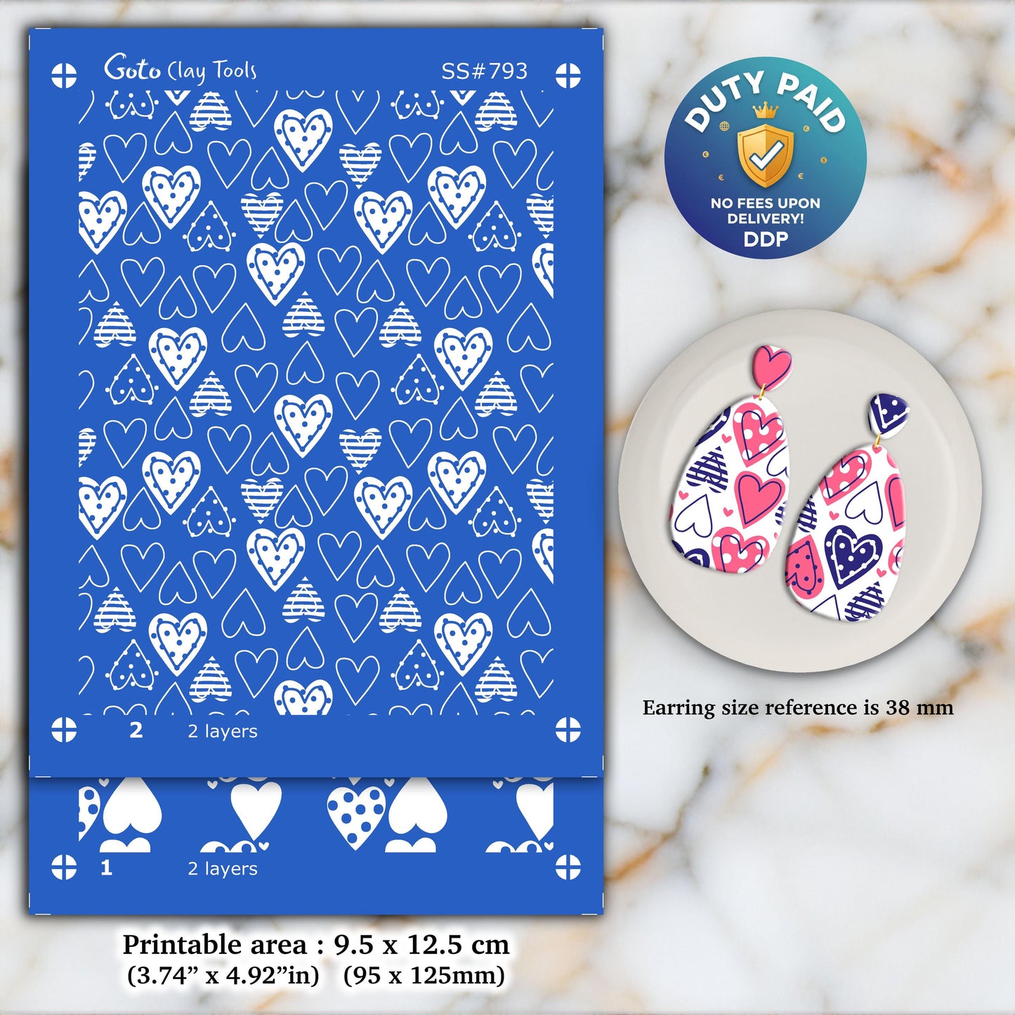 Heart Silkscreen for Polymer Clay Earrings: Valentine's Day Stencil (9.5x12.5cm) SS#793