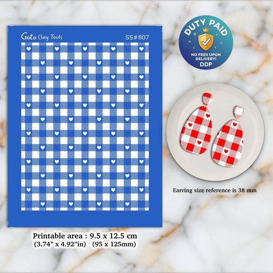 Valentine Gingham Silkscreen for Polymer Clay Earring making, Clay Stencils, Clay Earring Silkscreen, Polymer Clay Supplies SS#807