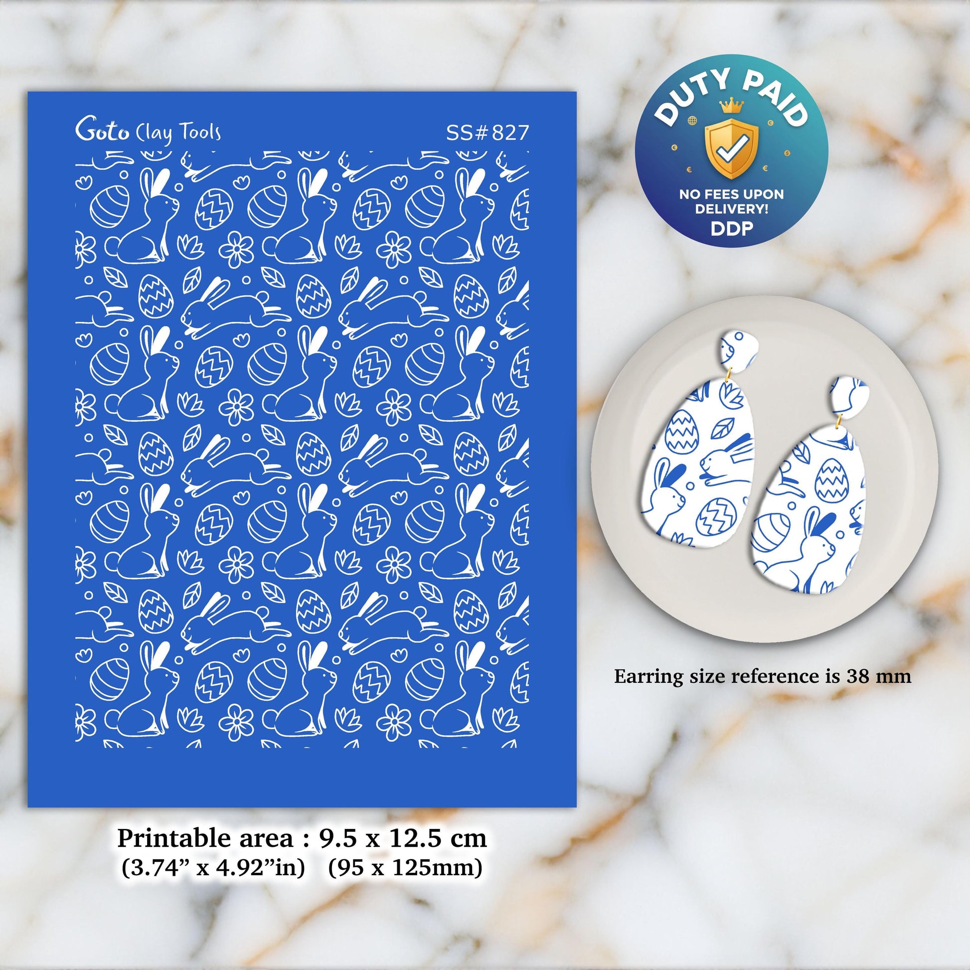 Easter Rabbit Silkscreen for Polymer Clay Earrings: Clay Stencil (9.5x12.5cm) SS#827