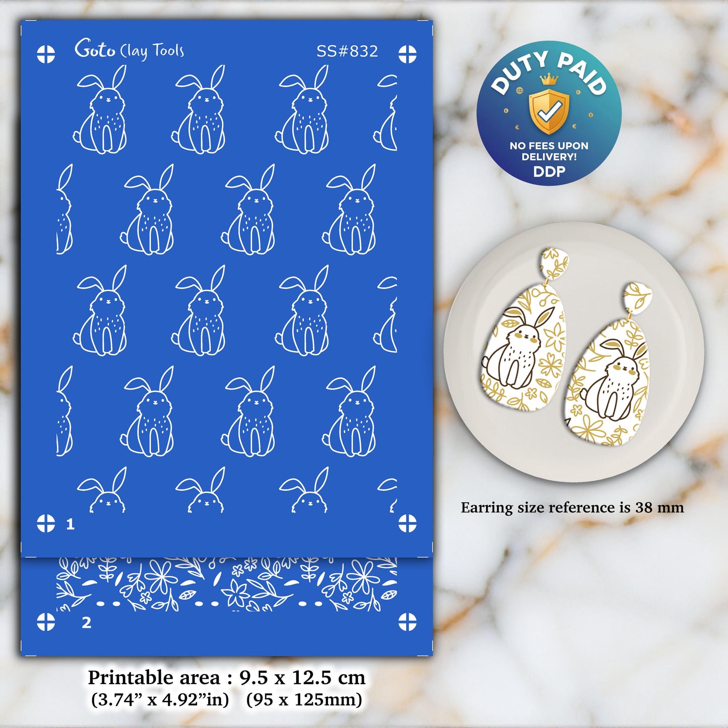 Easter Bunny Silkscreen for Polymer Clay Earrings: 9.5x12.5cm SS#832