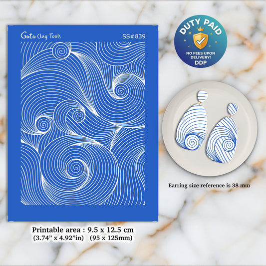 Waves contour Silkscreen for Polymer Clay Earring making, Clay Stencils, Clay Earring Silkscreen, Polymer Clay Supplies SS#839