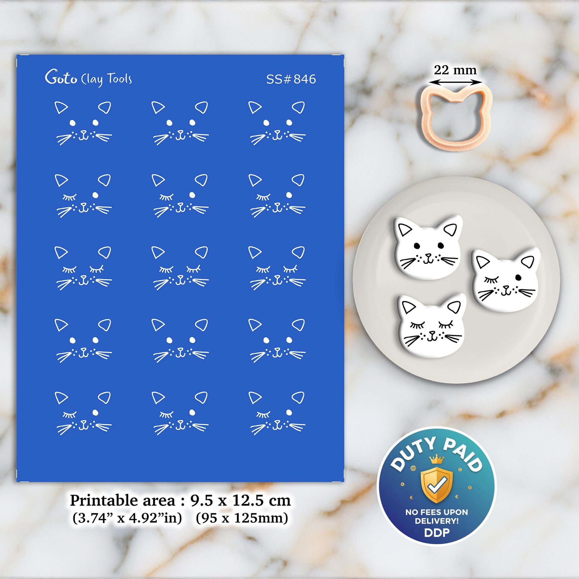 Cat Face Silkscreen for Polymer Clay Earrings: Jewelry Making Stencil SS#846