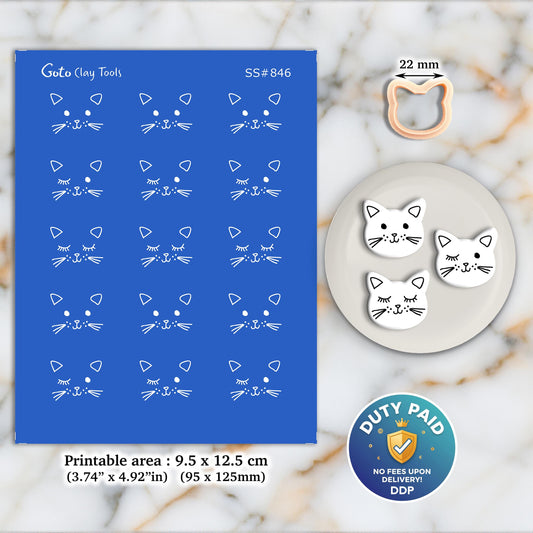 Cat Face Silkscreen for Polymer Clay Earrings: Jewelry Making Stencil SS#846