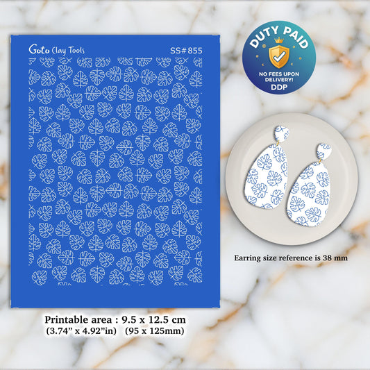 Monstera Leaf Silkscreen for Polymer Clay Earrings: Stencil SS#855