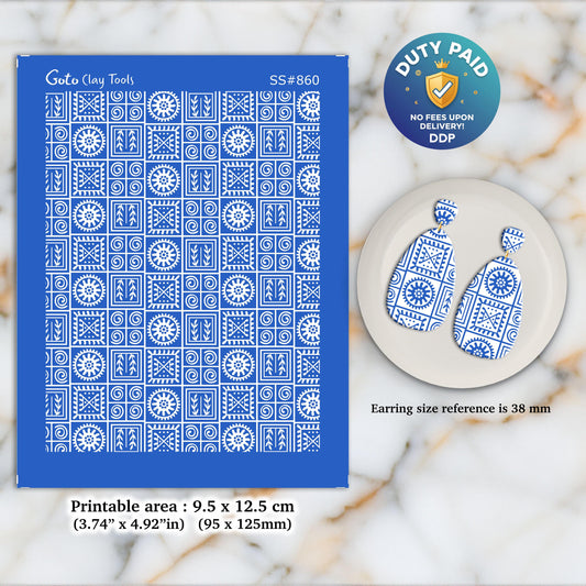 Tribal Silkscreen for Polymer Clay Earring making, Clay Stencils, Clay Earring Silkscreen, Polymer Clay Supplies SS#860