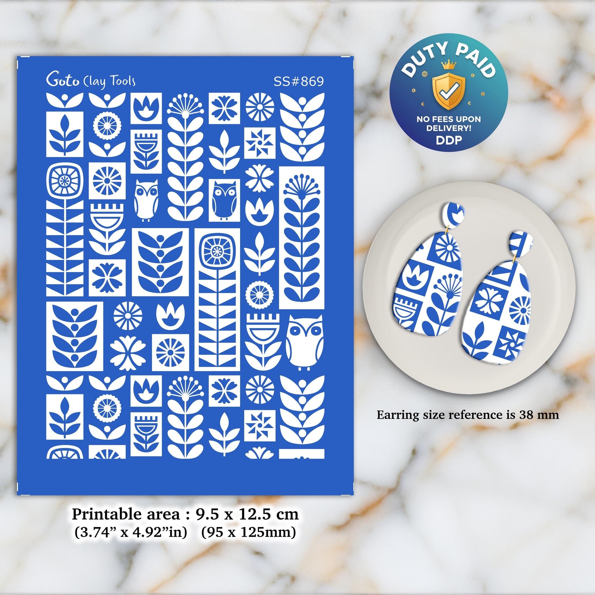 Folk Art Silkscreen for Polymer Clay Earrings: Stencil SS#869