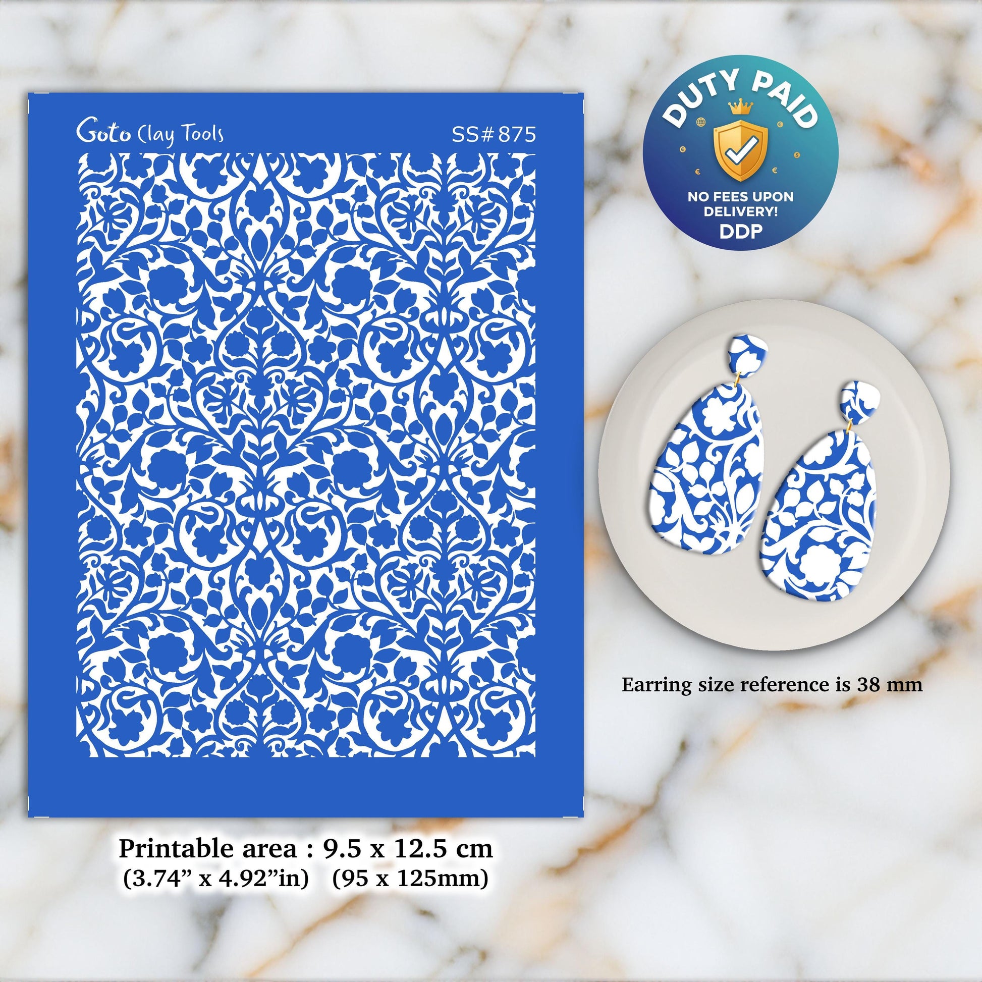 Ornamental Damask Silkscreen for Polymer Clay Earring making, Clay Stencils, Clay Earring Silkscreen, Polymer Clay Supplies SS#875