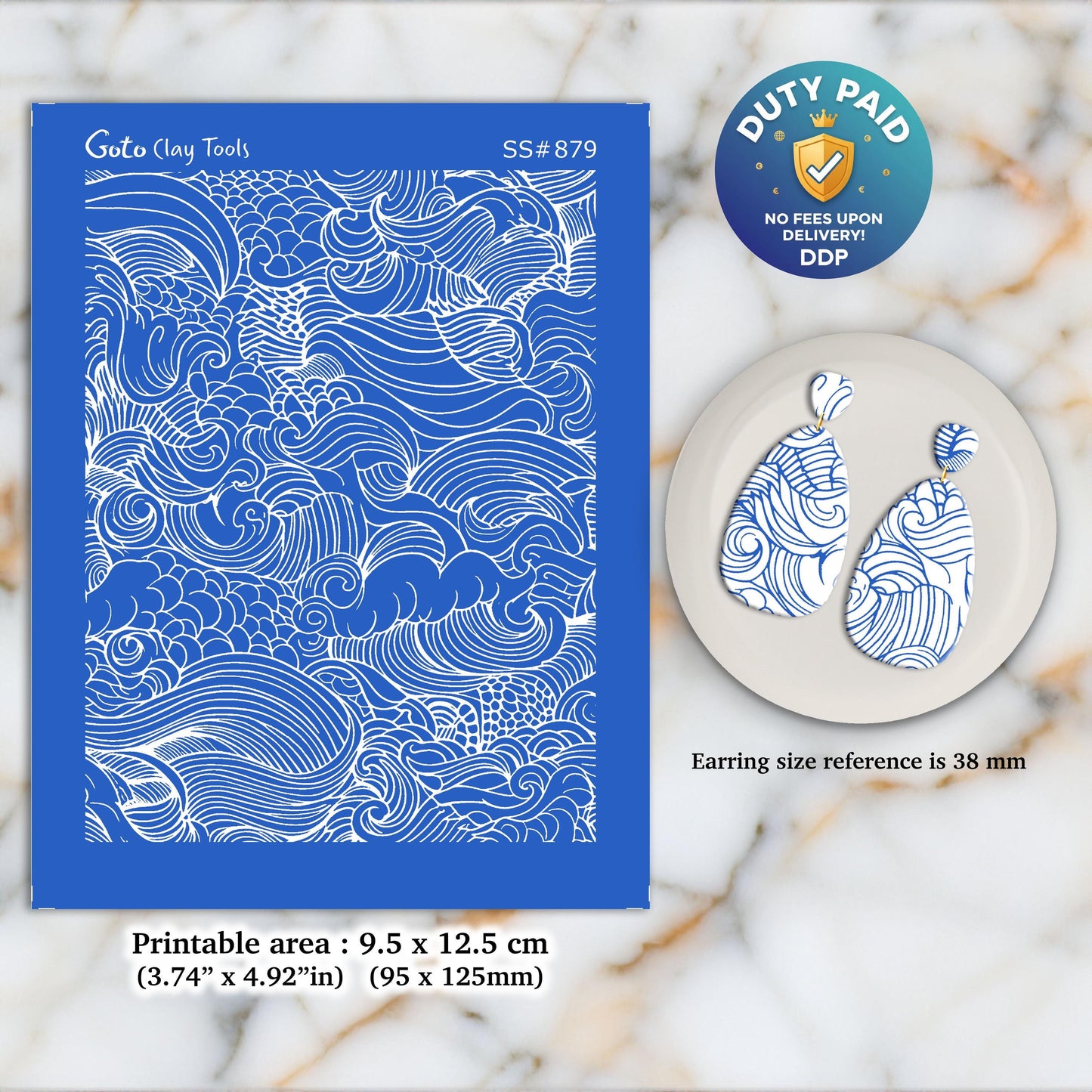 Waves Doodle Silkscreen for Polymer Clay: Earring Making, Pottery SS#879
