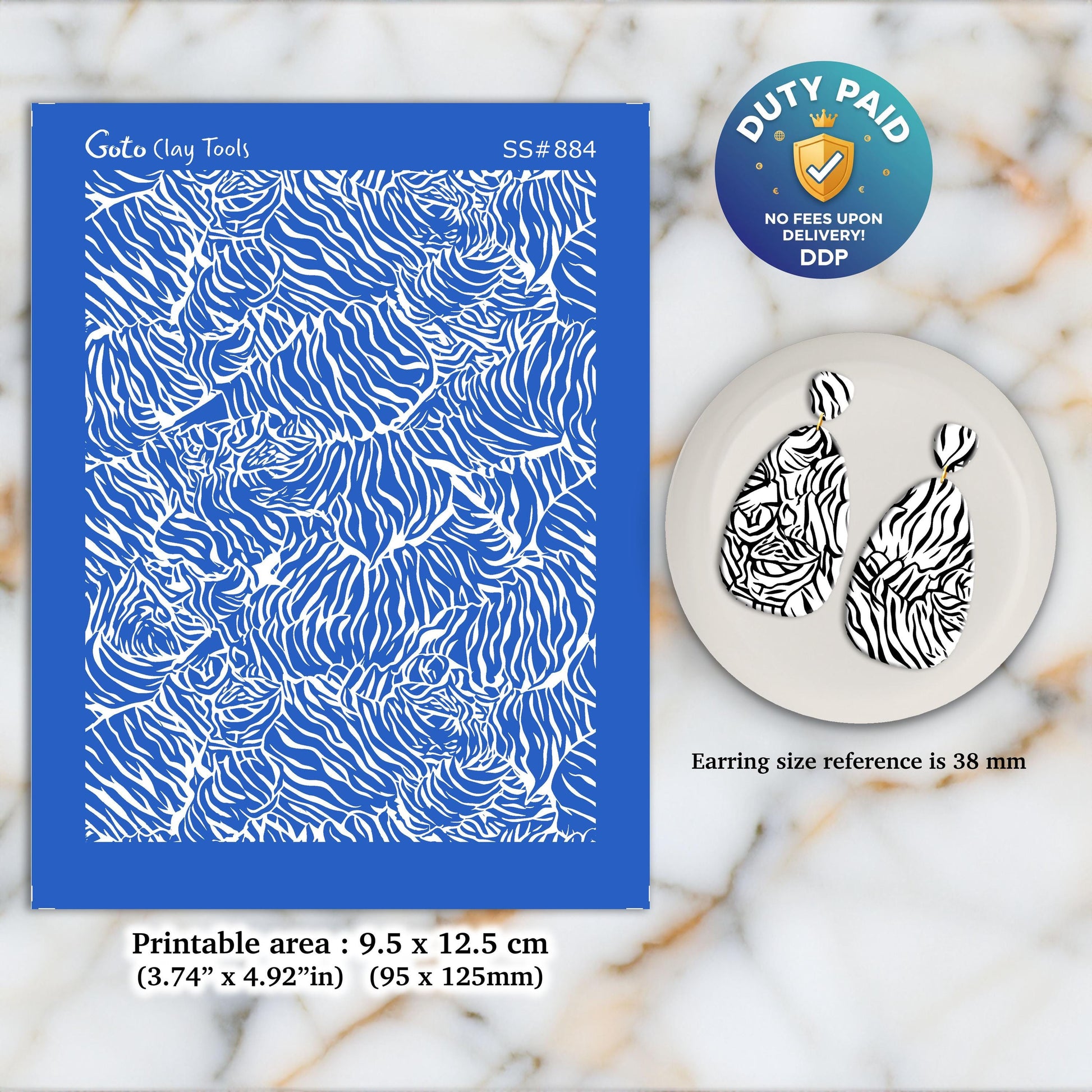 Tiger Skin Silkscreen for Polymer Clay Earrings: Jewelry Making Stencil SS#884