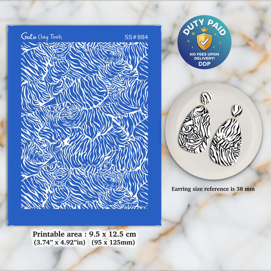 Tiger Skin Silkscreen for Polymer Clay Earrings: Jewelry Making Stencil SS#884