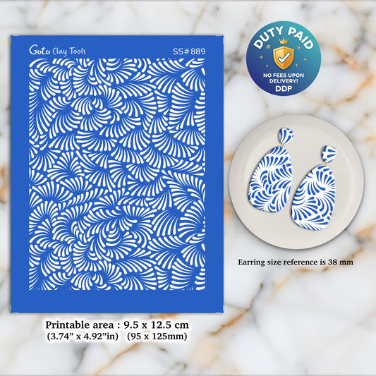 Fan Silkscreen for Polymer Clay Earring making, Clay Stencils, Clay Earring Silkscreen, Polymer Clay Supplies SS#889