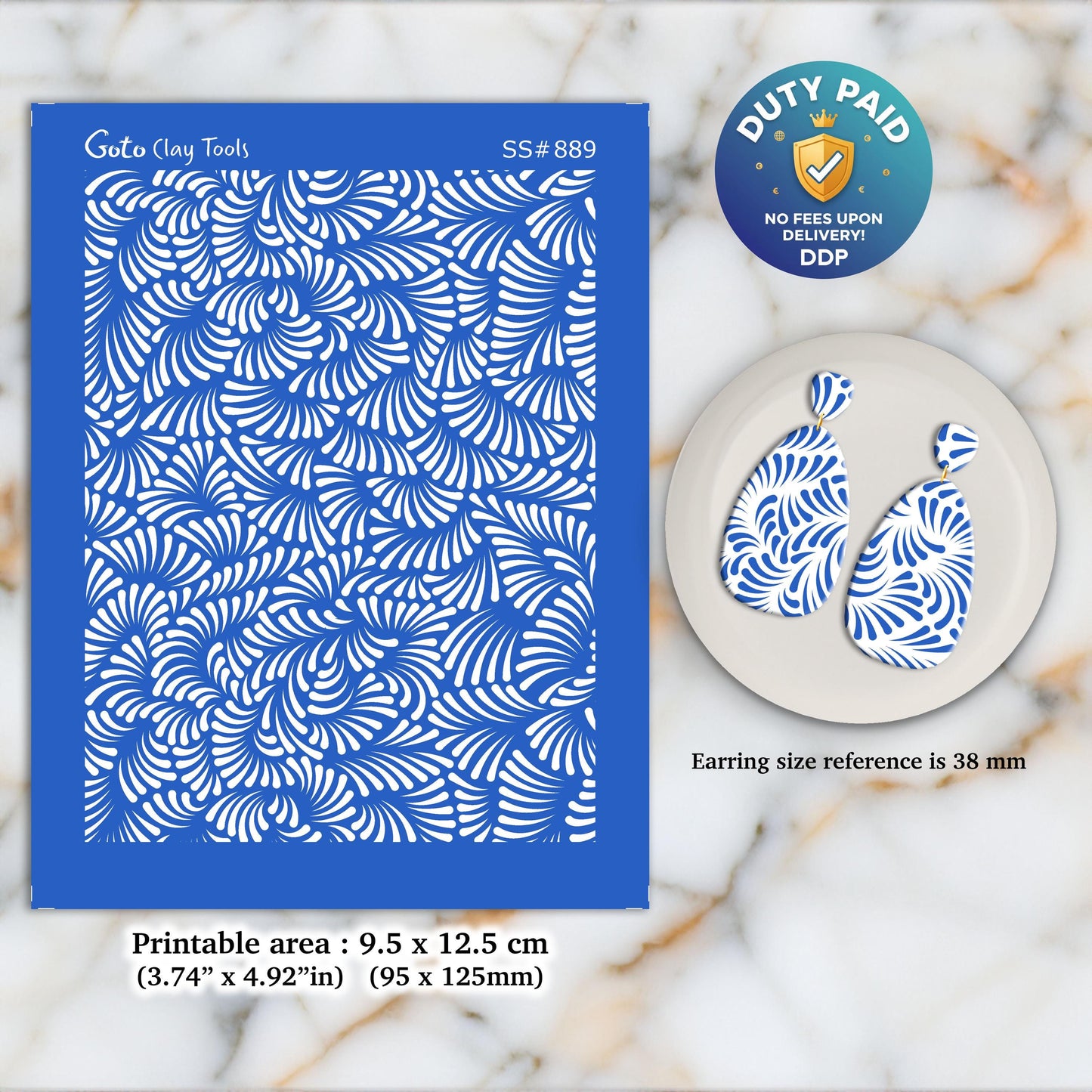 Floral Fan Silkscreen for Polymer Clay Earrings: Jewelry Making Stencil SS#889