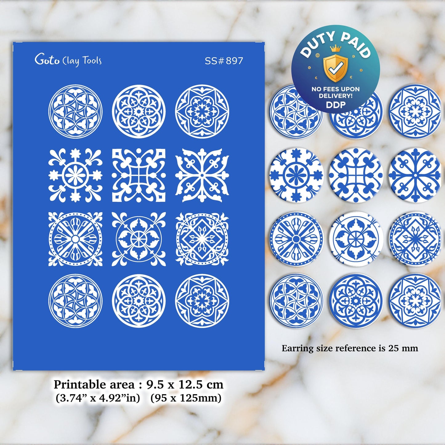 Tile Silkscreen for Polymer Clay Earrings: Clay Stencils (SS#897)