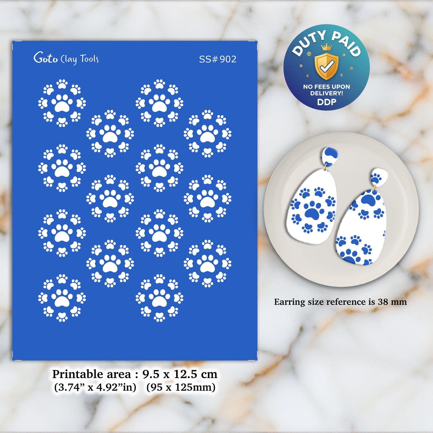 Cat Paw Silkscreen for Polymer Clay Earrings: Jewelry Making Stencil SS#902