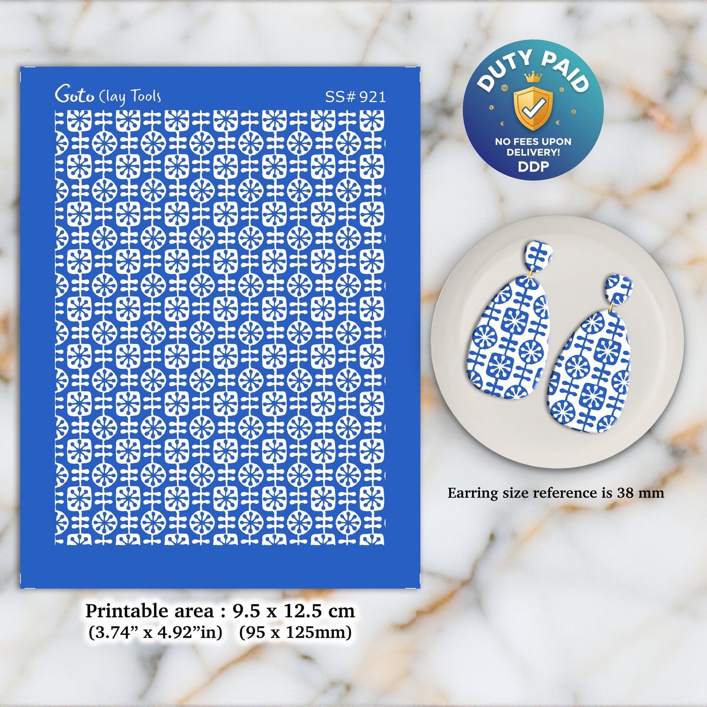 Indian Silkscreen for Polymer Clay Earrings: Jewelry Making Stencil SS#921