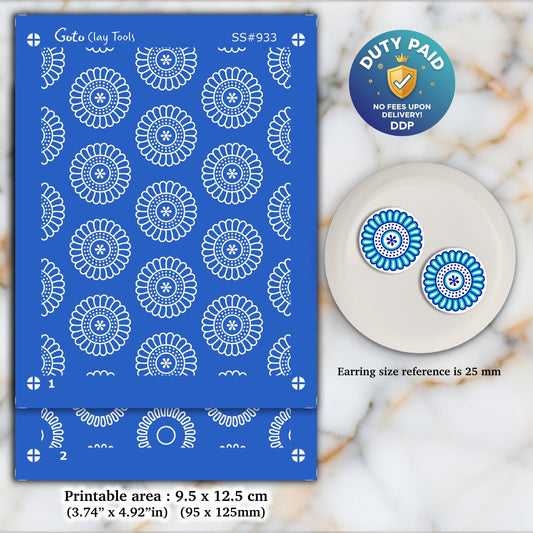 Indian Silkscreen for Polymer Clay Earrings: 2-Layer Stencil (9.5x12.5cm) SS#933