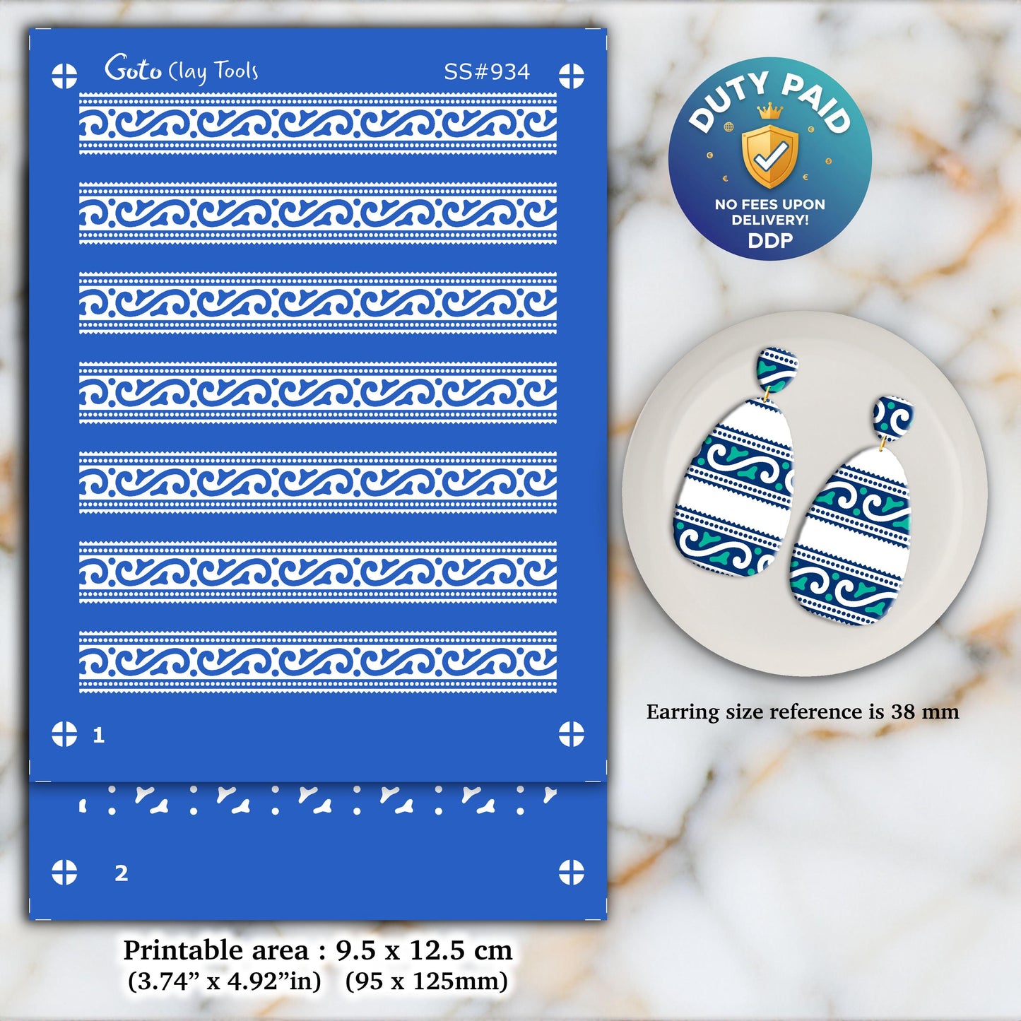 Indian Silkscreen for Polymer Clay Earrings: 2-Layer Stencil, Cutter (SS#934