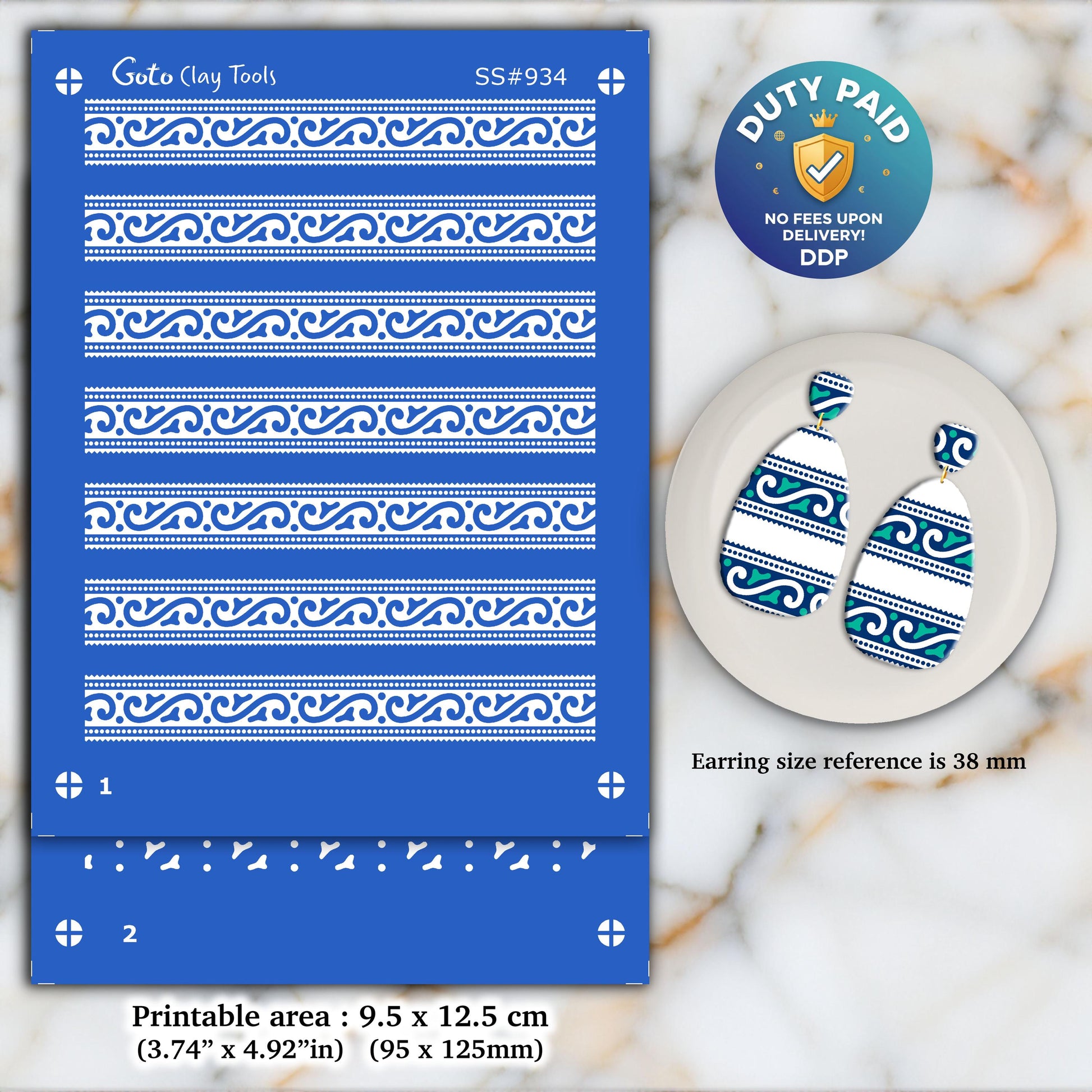 Indian Silkscreen for Polymer Clay Earrings: 2-Layer Stencil, Cutter (SS#934