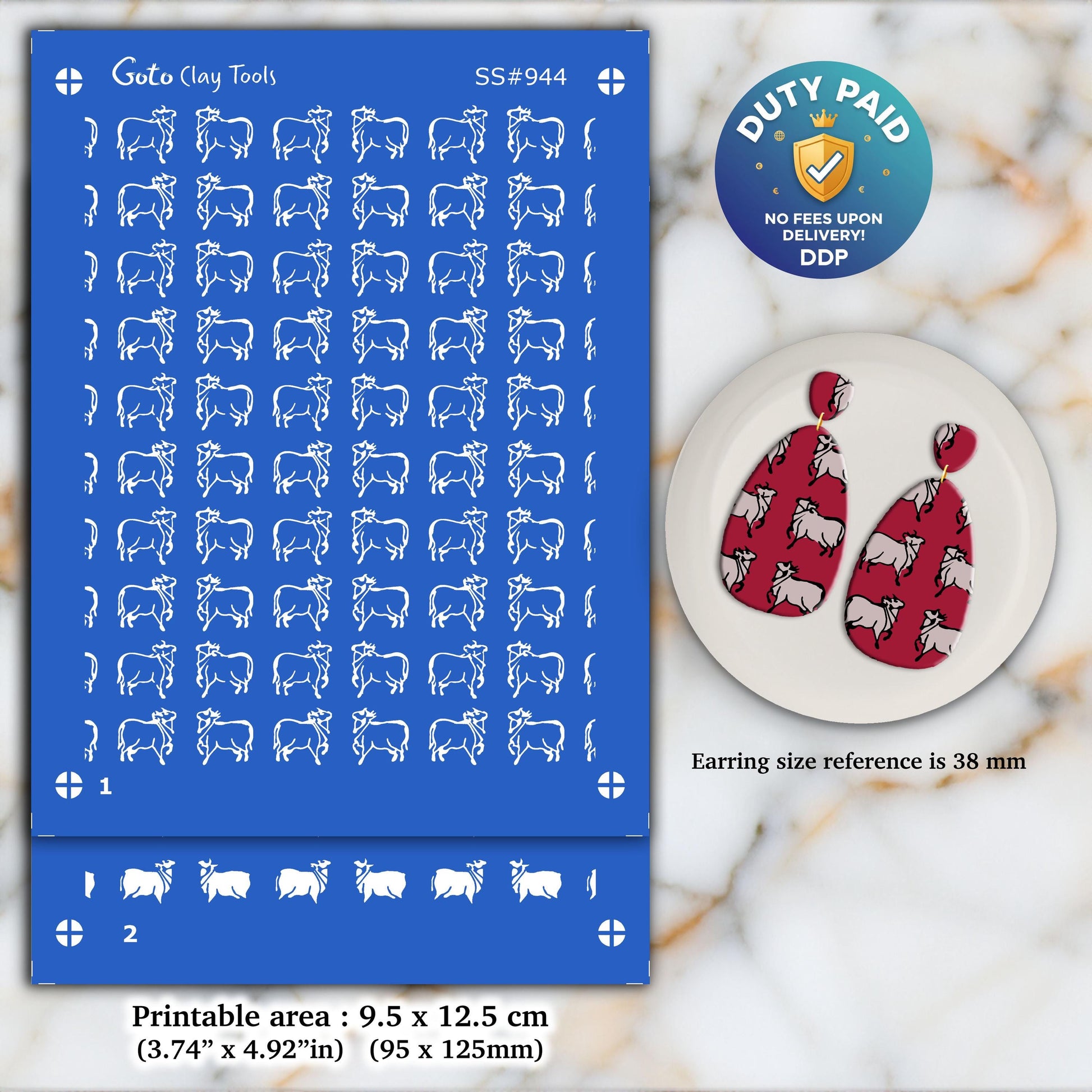 2 layers Cow Silkscreen for Polymer Clay Earring making, Clay Stencils, Clay Earring Silkscreen SS#944