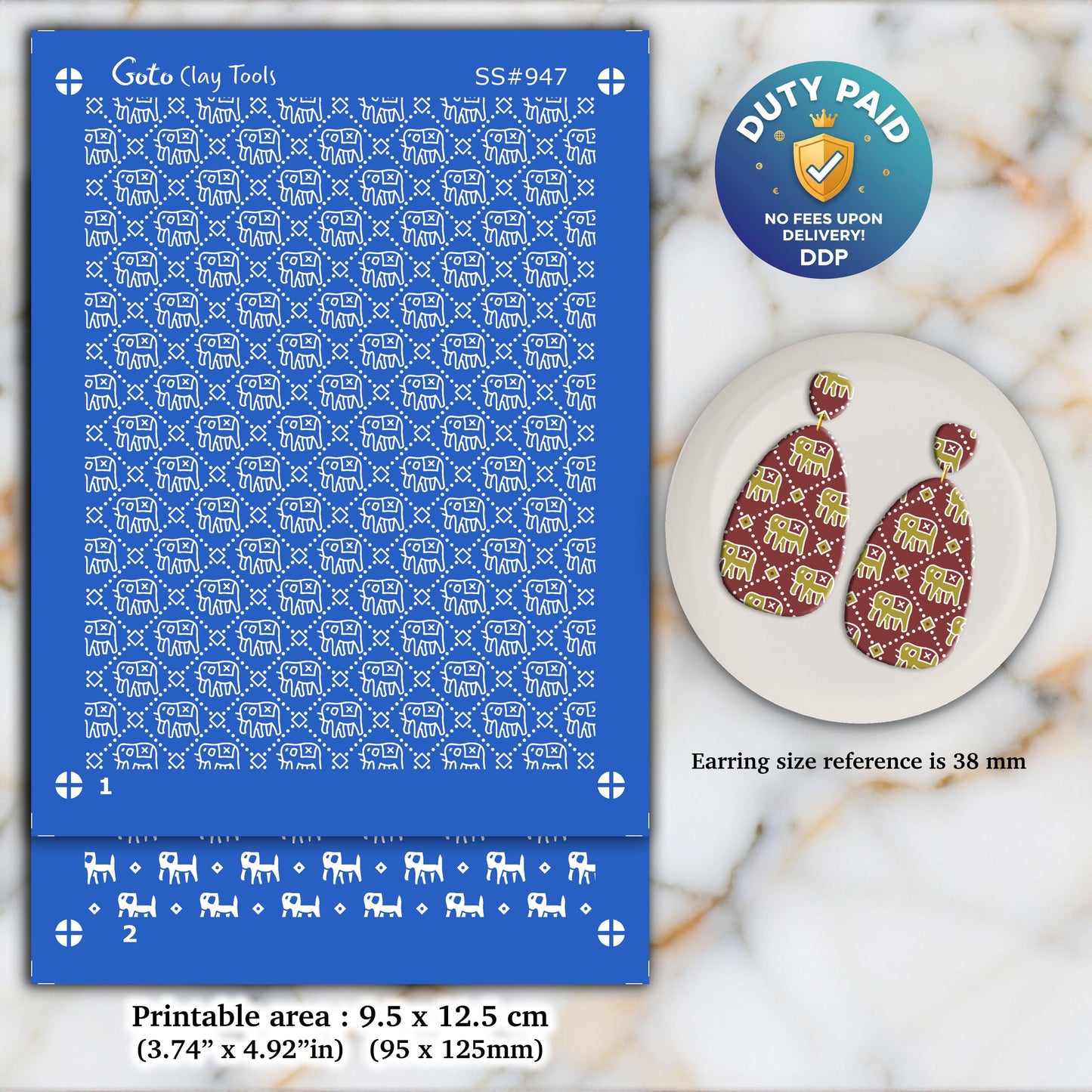 Indian Silkscreen for Polymer Clay Earrings: Naphthol Style Stencil SS#947