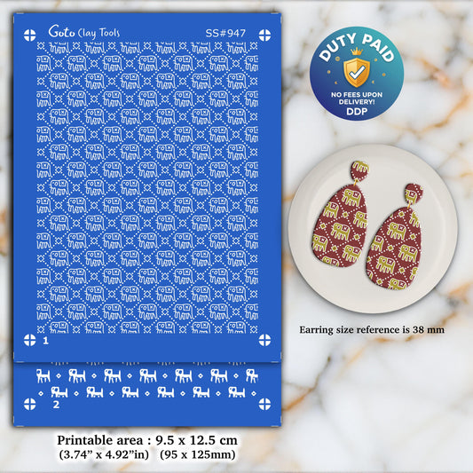 2 layers Indian style Silkscreen for Polymer Clay Earring making, Clay Stencils, Clay Earring Silkscreen, Polymer Clay Supplies SS#947