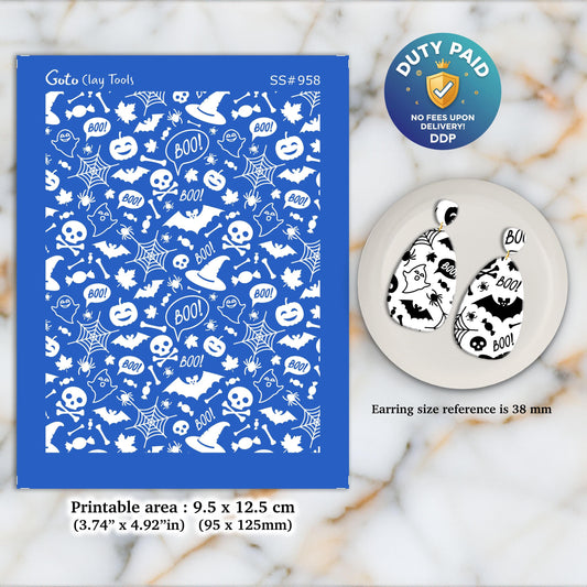 Halloween Polymer Clay Silkscreen for Earring Making: Autumn Design (3.74x4.92" Printable Area) SS#958