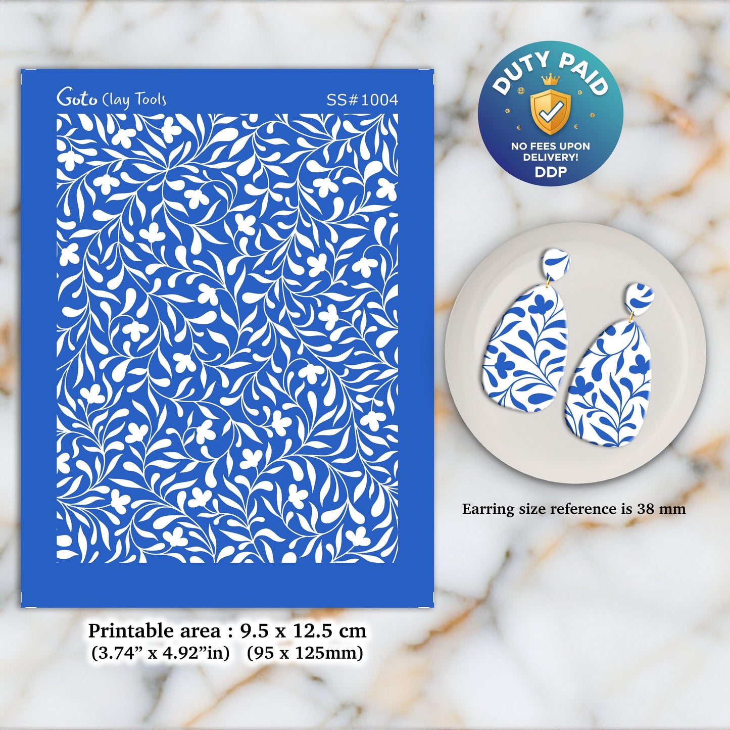 Leaves Vine Silkscreen for Polymer Clay Earrings: Stencil SS#1004