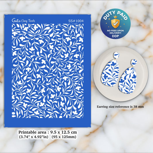 Leaves vine Silkscreen for Polymer Clay Earring making, Clay Stencils, Clay Earring Silkscreen, Polymer Clay Supplies SS#1004