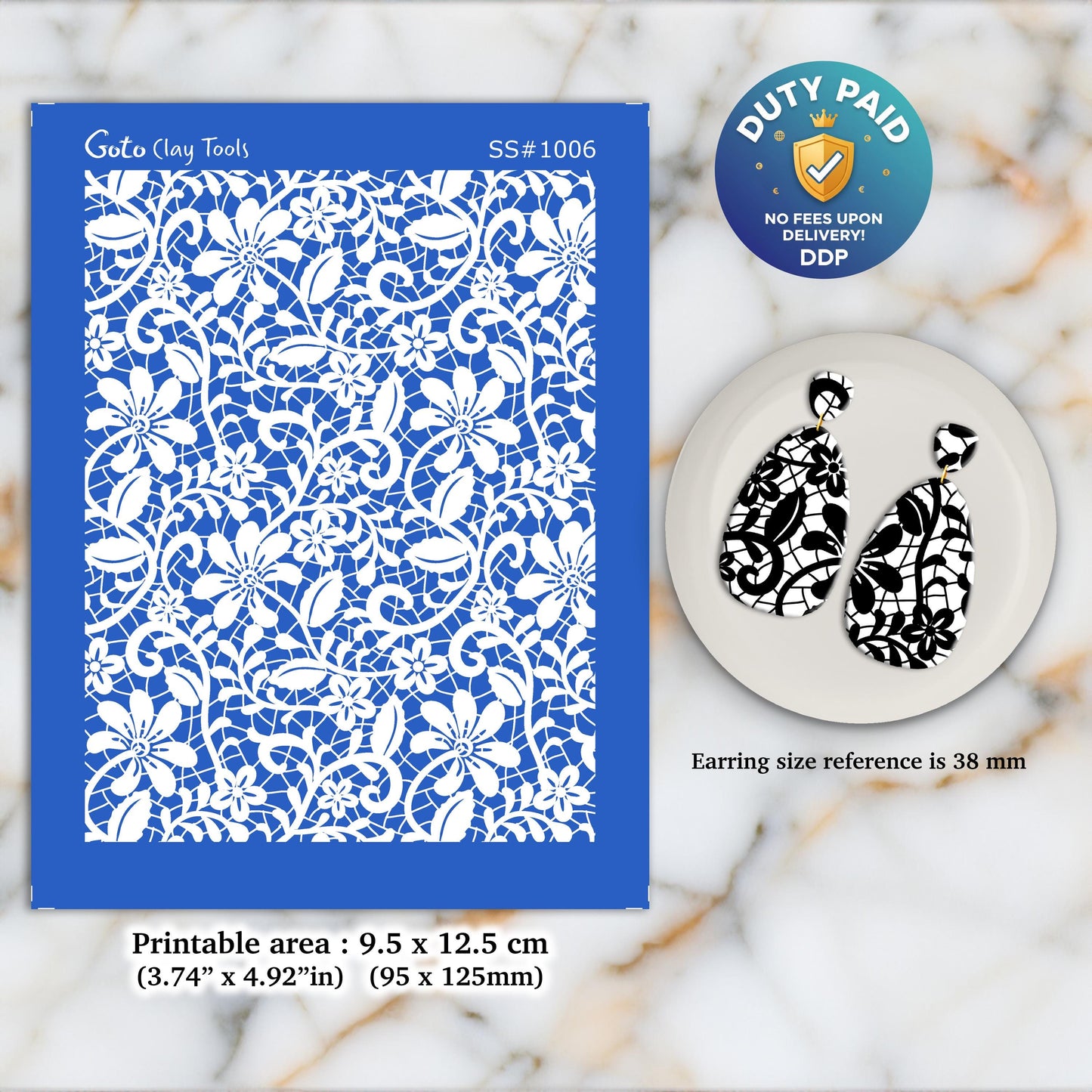Lace Silkscreen for Polymer Clay Earrings: Jewelry Making Stencil SS#1006
