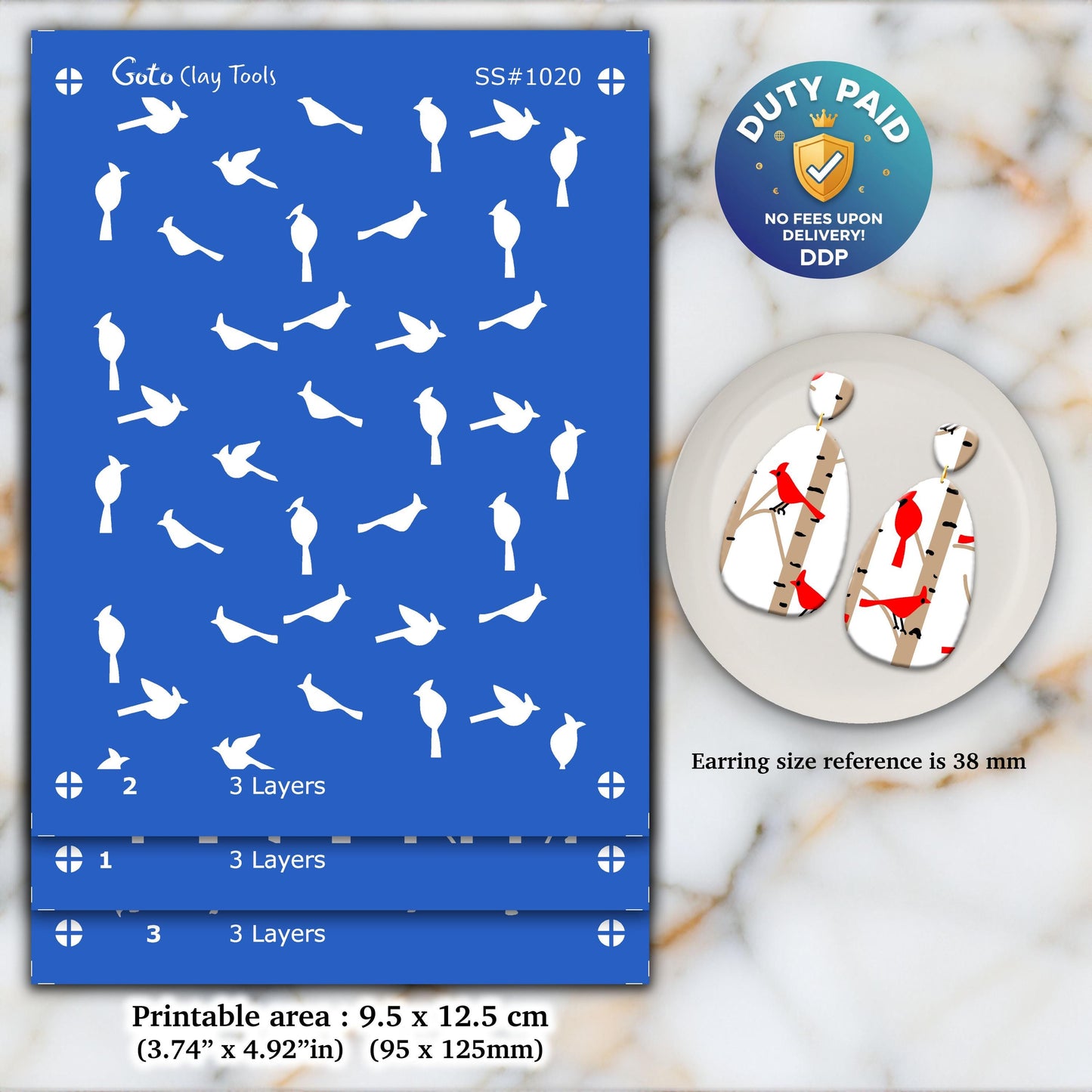 Cardinal Silkscreen for Polymer Clay Earrings: Birch Tree Stencil SS#1020