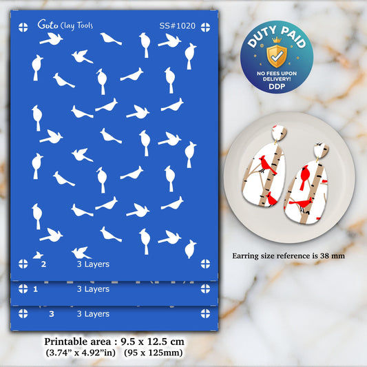 Cardinal Silkscreen for Polymer Clay Earrings: Birch Tree Stencil SS#1020