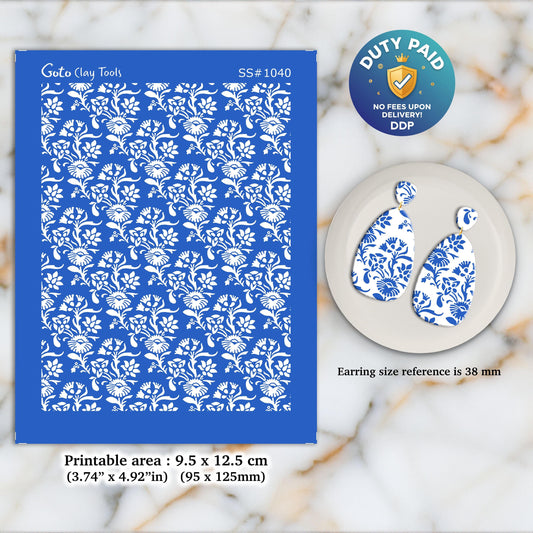 Floral Silkscreen for Polymer Clay Earring making, Clay Stencils, Clay Earring Silkscreen, Polymer Clay Supplies SS#1040