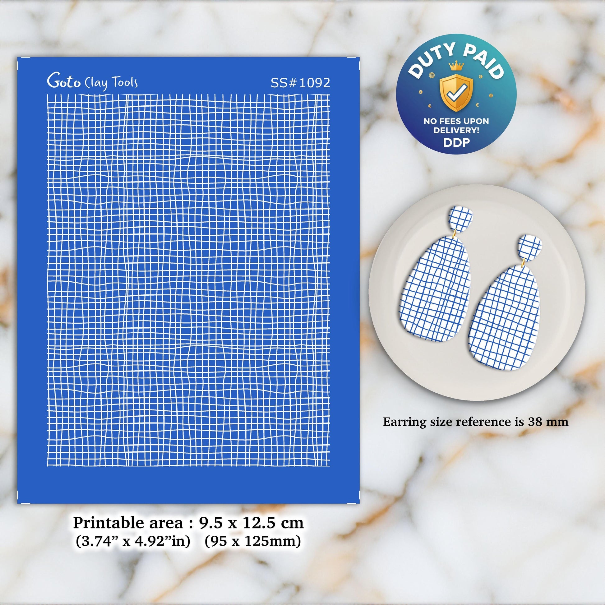 Wavy Grid Silkscreen for Polymer Clay Earrings: 3.74" x 4.92" SS#1092