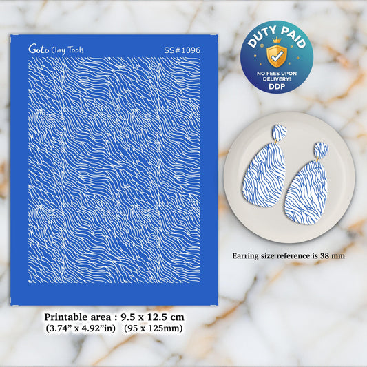Wavy lines pattern Silkscreen for Polymer Clay Earring making, Clay Stencils, Clay Earring Silkscreen, Polymer Clay Supplies SS#1096
