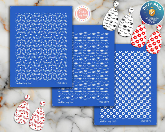 Heart Silkscreen for Polymer Clay Earrings: Jewelry Stencil (3.74x4.92" Printable Area
