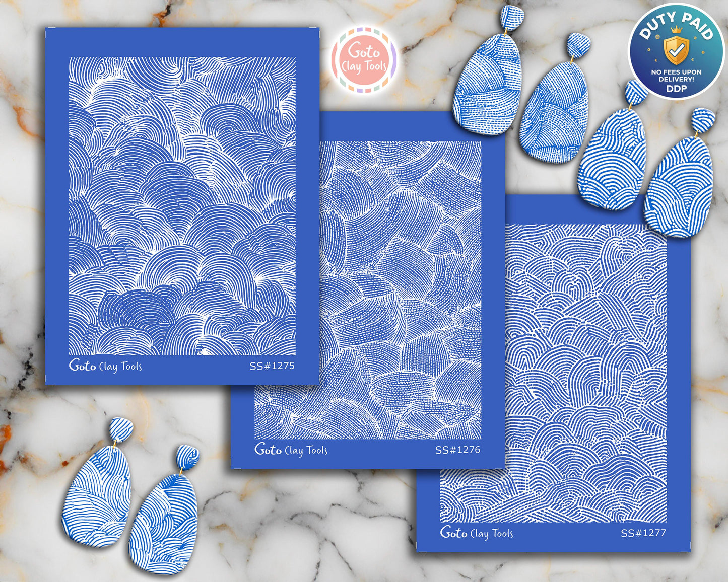 Scalloped Line Abstract Silkscreen Set for Polymer Clay | Wave Pattern Hand-Drawn Texture | 9.5x12.5 cm Printable #SS26-29